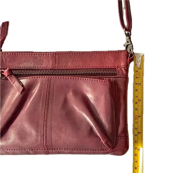 Bass Leather Crossbody Shoulder Clutch Bag Burgundy Zip Pockets Detachable Strap - Picture 8 of 9